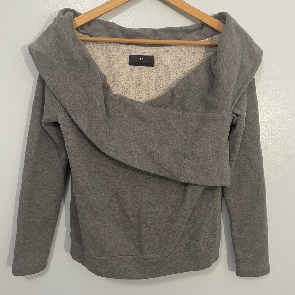 Stelios Koudounaris Gray Open Drape Neck Sweatshirt Size S